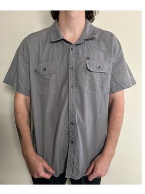 Harley Davidson Size 2XL Regular Fit Gray Short Sleeve Button Up Shirt